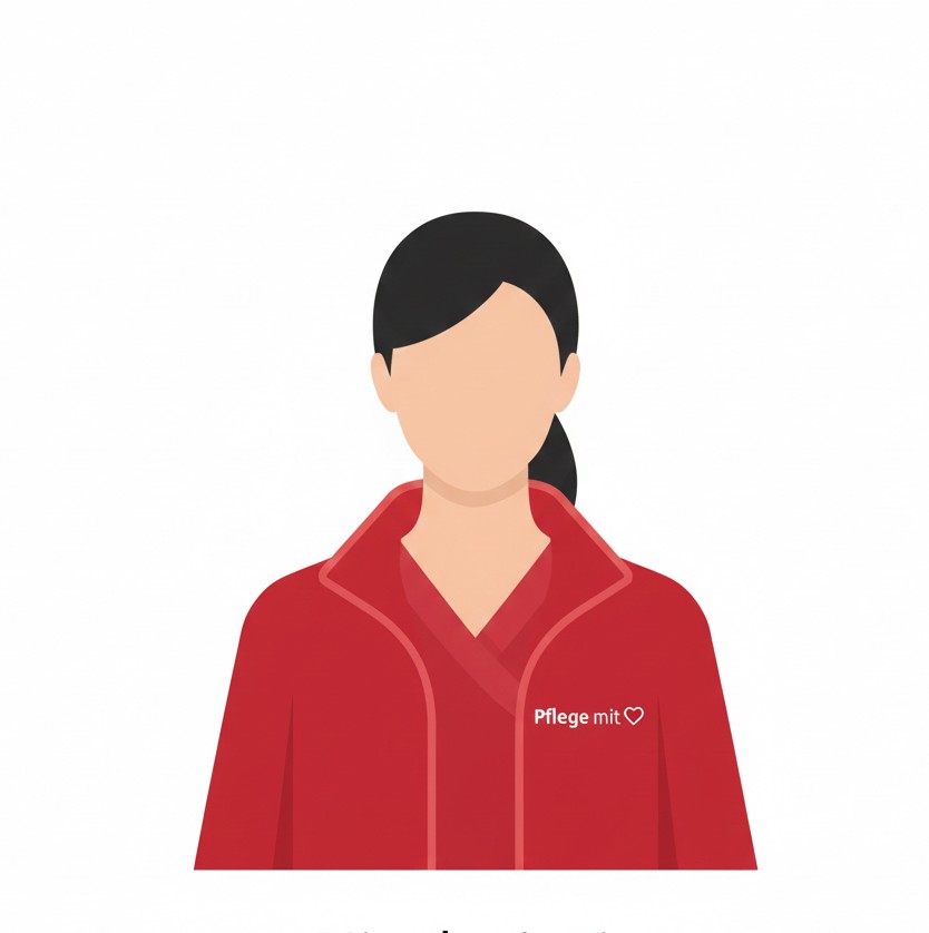 Illustration einer Pflegekraft in der roten Dienstkleidung von Pflege mit Herz.